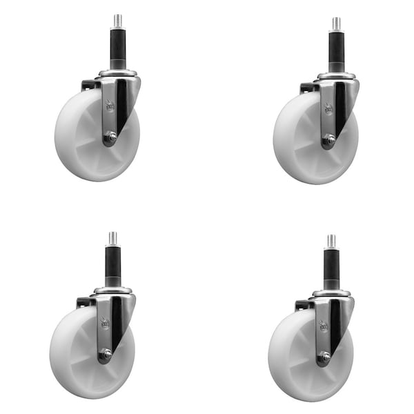 5'' SS Nylon Wheel Swivel 1'' Expanding Stem Caster Set, 4PK